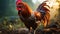 Majestic rooster standing in farm, crowing with aggression generated by AI