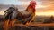 Majestic rooster standing in meadow, crowing at sunrise generated by AI