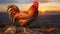 Majestic rooster stands in the meadow, crowing at sunrise generated by AI