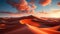 Majestic sand dunes ripple in the African sunset generated by AI