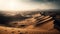 Majestic sand dunes ripple in tranquil sunrise generated by AI