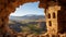 Majestic sandstone arch in Africa's dry mountain range, generated by AI