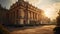 Majestic sandstone building illuminated at dusk generated by AI