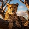 Majestic scene Cheetah lounging on a tree in Serengeti