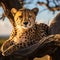 Majestic scene Cheetah lounging on a tree in Serengeti