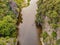 the majestic scenery on Ngo Dong river in Tam Coc Bich Dong view from drone in Ninh Binh province of Viet Nam