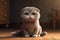 Majestic scottish fold Cute Kitten big eyes cat portrait cartoon style illustration generative ai