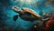Majestic sea turtle Caretta gliding gracefully through the underwater world