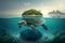 The Majestic Sea Turtle: A Giant Island-Covered Shell Surfing the Ocean Waves