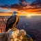 Majestic Sentinel: Bald Eagle Overlooking Grand Canyon\\\'s Dazzling Sunset Spectacle