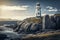 Majestic Sentinel of the Sea: An Ancient Lighthouse Stands Tall on the Rugged Rocky Coastline, ai generative