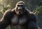 Majestic Silverback Gorilla Roaring in a Lush Forest at Twilight. A powerful silverback gorilla stands assertively