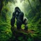 Majestic silverback gorilla stand strong on rock outcrop in forest setting