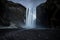 The majestic Skogafoss waterfall and a rainbow in Iceland