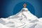 Majestic snow capped peak with orange pin, a dotted path leading upward on vast snowy landscape
