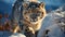 Majestic snow leopard, fierce hunter, beauty in tranquil wilderness generated by AI