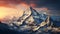 Majestic snowcapped mountains create awe inspiring panoramic landscapes generated by AI