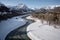 Majestic Snowy Mountains and River Flowing Through the Sky.AI Generated