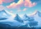 Majestic Snowy Mountains: Serene Winter Landscape with Forest and Pinkish Clouds