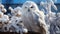 A majestic snowy owl perching on a snowy branch generated by AI