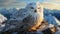 Majestic snowy owl perching on snowy branch, looking at camera generated by AI