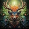 A majestic stag totem, with regal antlers and intricate patterns, rendered in Aztec Greeble tribal style by AI generated