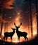 Majestic Stags in Fiery Forest