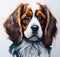 Majestic Stare: A Captivating Watercolor Portrait of a Brown Cavalier King Charles