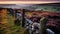 Majestic Stone Wall Over Meadows At Sunset On English Moors