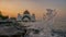 Majestic Straits Mosque of Malacca with splashh of water fron sea