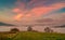 Majestic sunrise in Carpathian mountains at late autumn