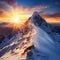 Majestic Sunrise Over Snow-Capped Mountain Summit: Nature\\\'s Splendor Unveiled