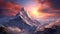 Majestic Sunrise over Snow-Covered Mountain Summit: Nature\\\'s Elegance Revealed
