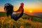 Majestic Sunrise Serenade: Vibrant Rooster in a Picturesque Countryside