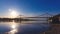 Majestic Sunrise: Time-Lapse of Pedestrian Park Bridge over Dnipro River in Kyiv