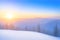Majestic sunrise in the winter mountains landscape, winter landscape with snow and trees