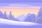 Majestic sunrise in the winter mountains landscape, winter landscape with snow and trees, winter landscape vector illustration