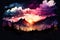 Majestic sunset in mountains landscape. Dramatic sky