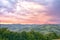 Majestic sunset in the mountains landscape. Overcast sky before storm. Carpathian, Romania, Europe.