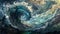 Majestic sunset ocean\\\'s fury unleashed in swirling wave. Ai Generated