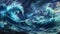 Majestic sunset ocean\\\'s fury unleashed in swirling wave. Ai Generated