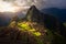 Majestic sunset over the Machu Picchu / Huayna Picchu mountain