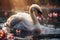 Majestic swan glides serenely through still waters, a peaceful vision