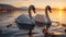 Majestic swan glides on tranquil pond, reflecting autumn beauty generated by AI