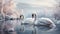 Majestic swan glides on tranquil pond, reflecting winter beauty generated by AI