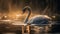 Majestic swan glides on tranquil pond water generated by AI