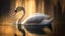 Majestic swan glides on tranquil pond water generated by AI