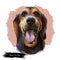 Majestic Tree Hound crossbreed dog, belonging to coonhound or bloodhound group. Digital art illustration of dog muzzle with open