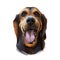 Majestic Tree Hound crossbreed dog, belonging to coonhound or bloodhound group. Digital art illustration of dog muzzle with open