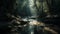 Majestic tropical rainforest, blurred motion, flowing water generated by AI